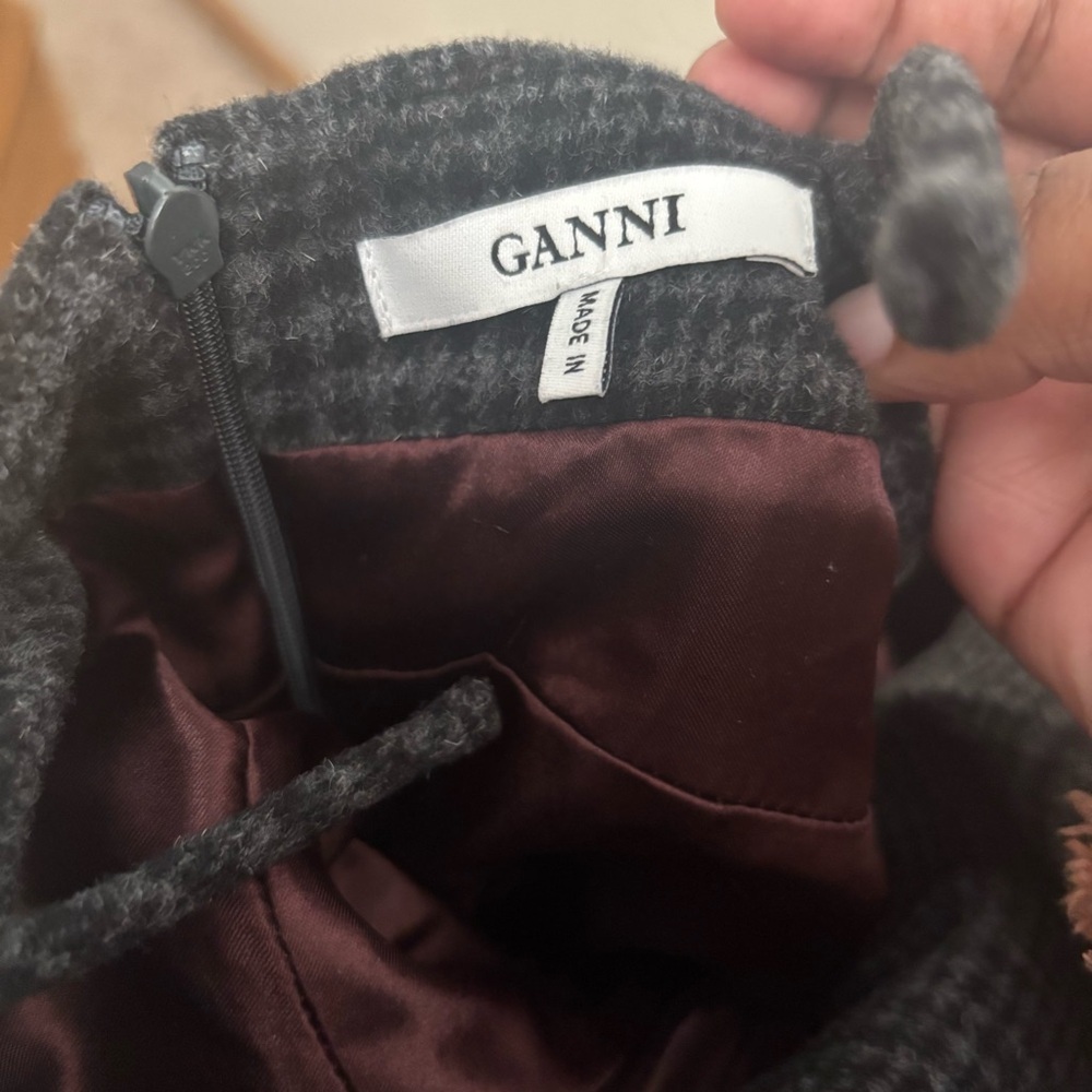 Ganni Woolside Wool Slip Dress Ebony Melange size 34 NWOT - Picture 7 of 7